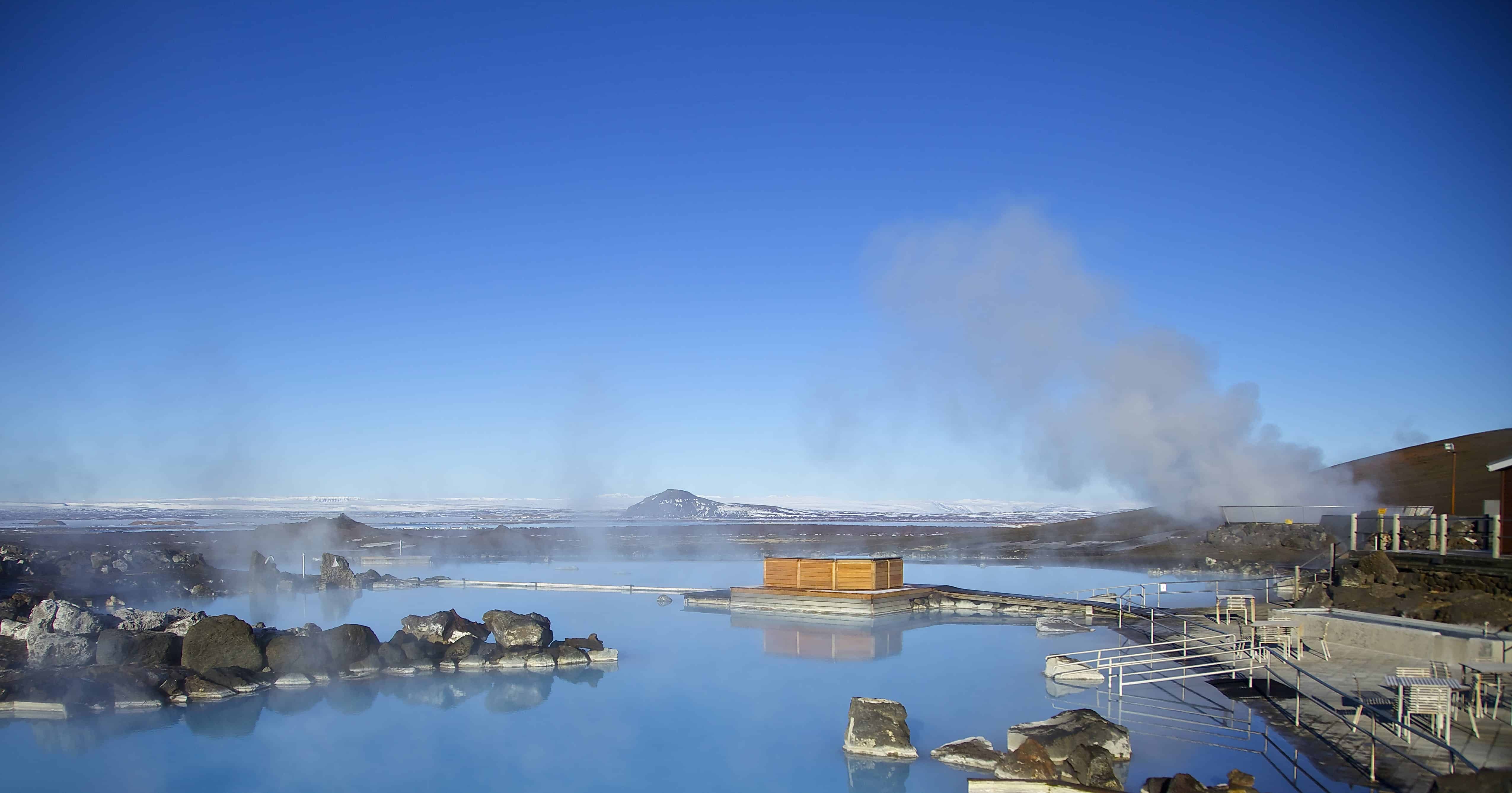 View Of Myvatn Nature Baths in North Iceland On A Sunny Day