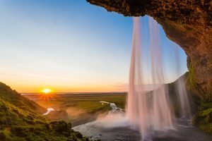 Seljlandsfoss Midnight Sun Iceland