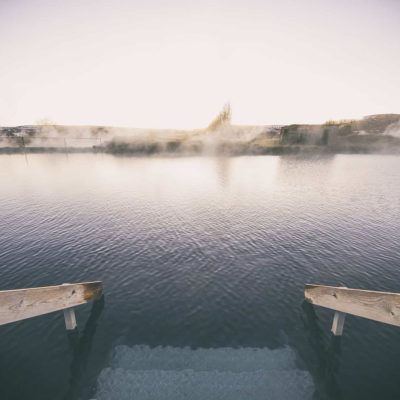 Stairs Entering a Deserted Secret Lagoon in Fludir Iceland