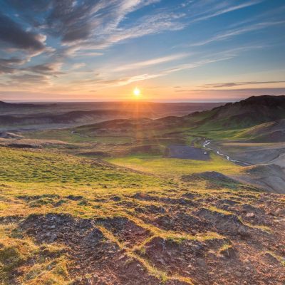 Sunset Over The Beautiful Reykjanes Peninsula With a View Of Mount Kellir South West Iceland