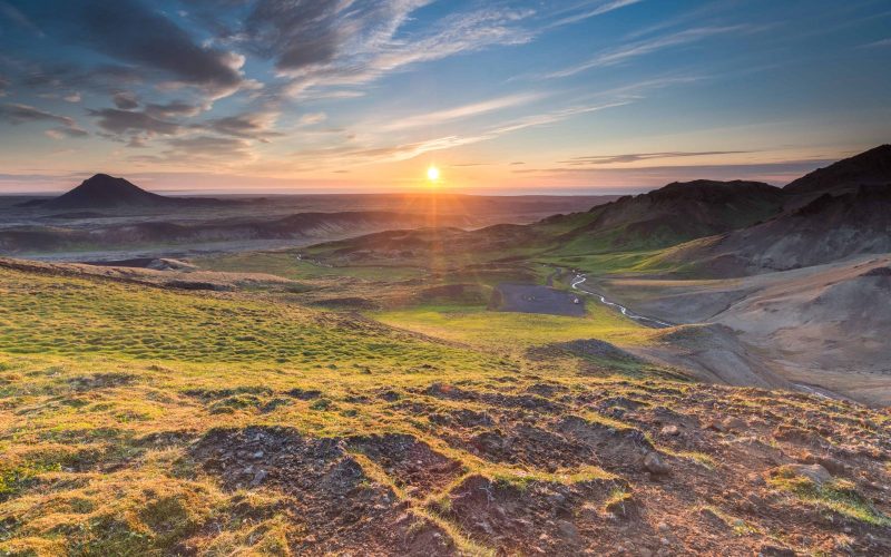 Sunset Over The Beautiful Reykjanes Peninsula With a View Of Mount Kellir South West Iceland