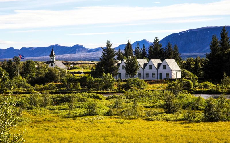 Church And Trees In Thingvellir National Park In Iceland During A Sunny Summer Day On The Golden Circle